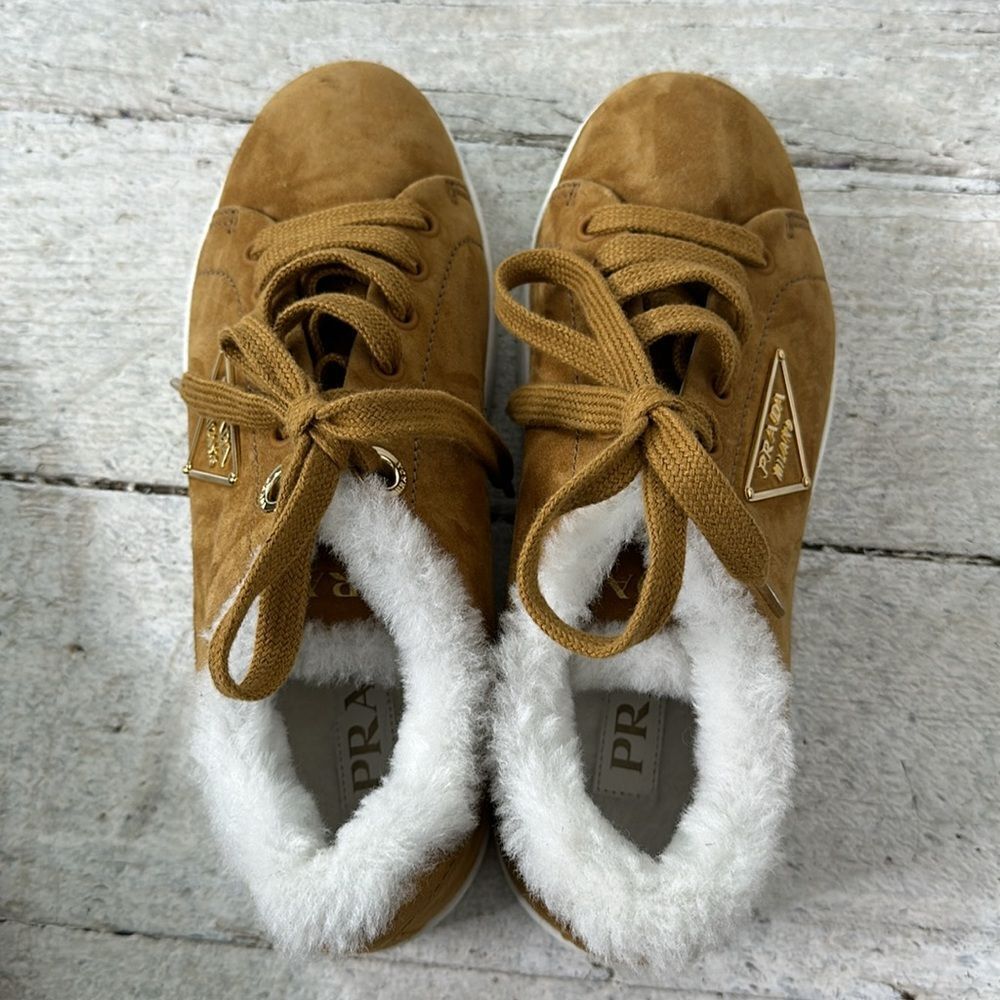 Prada Tan Leather Sneakers with Sleek Design - Picture 5 of 8